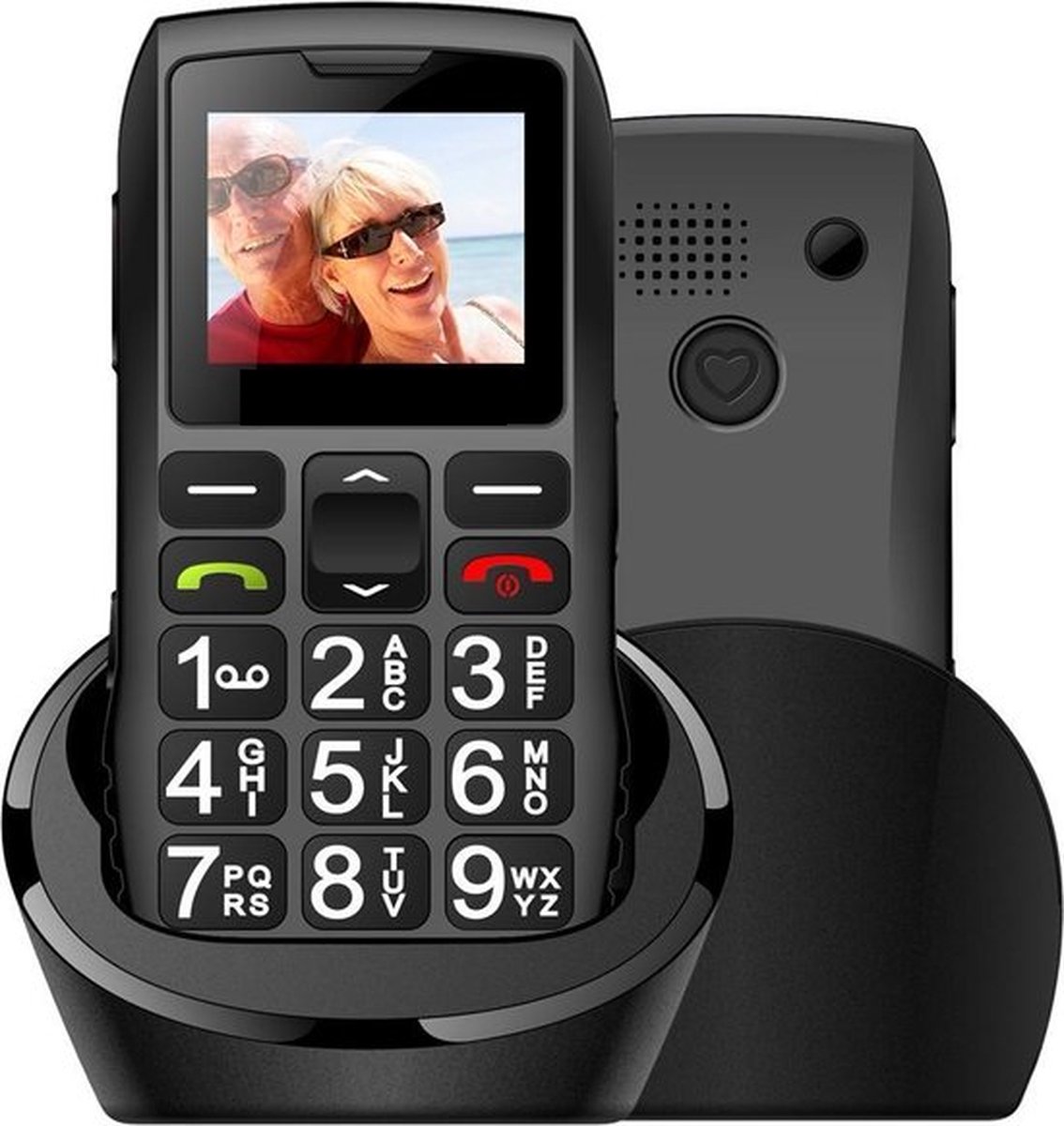 artfone Mobiele telefoon voor senioren met grote toetsen, LTE telefoons voor ouderen, SOS-functie, hoog volume, batterij 1800 mAh, laadstation met USB C1 Senior zwart