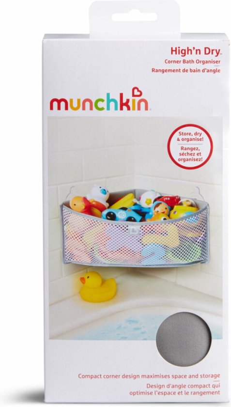 Munchkin High 'n Dry Opbergnet voor Badspeelgoed - Badorganizer - Makkelijk Badspeelgoed Opbergen! - Sterke Zuignap - Exclusief Speelgoed - Grijs