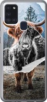 Geschikt voor Samsung Galaxy A21s hoesje - Schotse hooglander - Koe -Dieren - Siliconen Telefoonhoesje