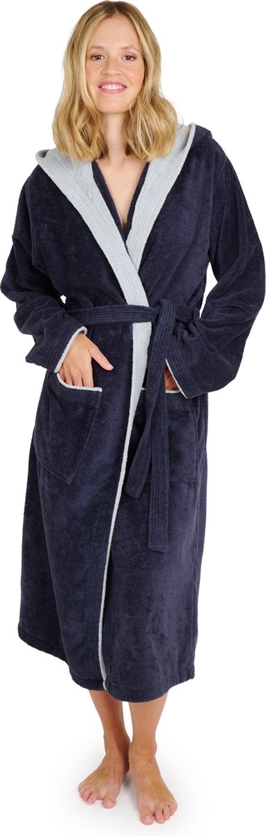Blumtal Badjas Katoen Dames - Katoenen Badjas - Zachte Badjas - Met Capuchon - Fluweelzachte Badstof - Oeko-TEX® Gecertficeerd - Donkerblauw - Maat S
