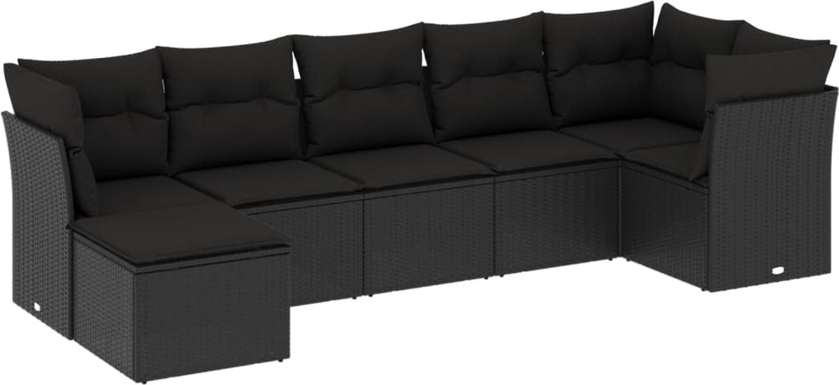 VidaXL 7-delige Loungeset met kussens poly rattan zwart