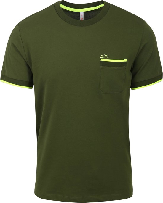Sun68 - T-Shirt Small Stripe Donkergroen - Heren - Maat XL - Modern-fit