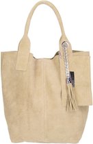 Taupe Suède Shopper Kwastje & Etui - Suède Shoppers - Handtassen - Leer - Taupe