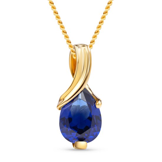 Miore® - Collier en or avec saphir bleu - Femme - Or 14 carats - Goud - 45 cm - Blauw - Blue Sapphire - Bijoux faits main de haute qualité