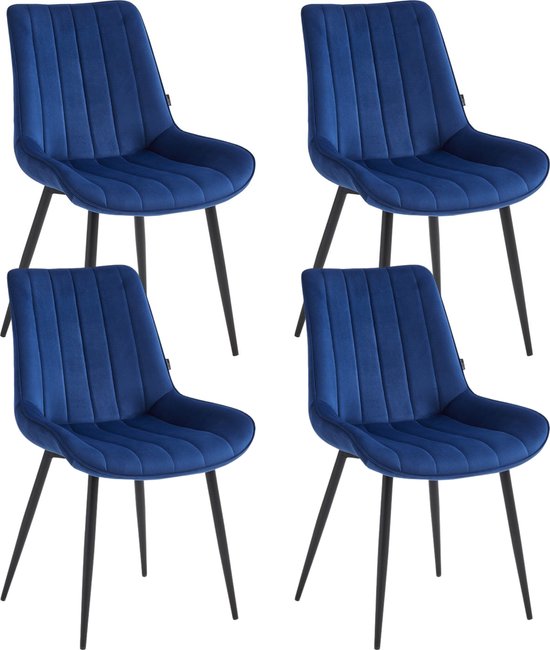 Colenis® - Chaise de salle à manger Verta - Set de 4 - Blauw - Velours - Industriel