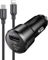Autolader USBC + 8-Pin Kabel - Oplader voor in de Auto - Geschikt voor iPhone, iPad