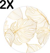 BWK Luxe Ronde Placemat - Wit met Gouden Palm Bladeren - Set van 2 Placemats - 40x40 cm - 2 mm dik Vinyl - Anti Slip - Afneembaar