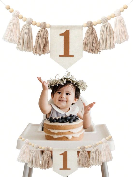 1e verjaardag kinderstoel banner, verjaardagsdecoratie 1 jaar