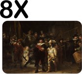 BWK Flexibele Placemat - De Nachtwacht, Rembrandt van Rijn, 1642 - Set van 8 Placemats - 45x30 cm - PVC Doek - Afneembaar