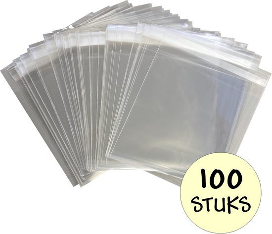 100x Cellofaan Zakjes 12x12cm - Zakjes Met Plakstrip - Zelfklevende Zakjes - Uitdeelzakjes - Transparant - 100 Stuks