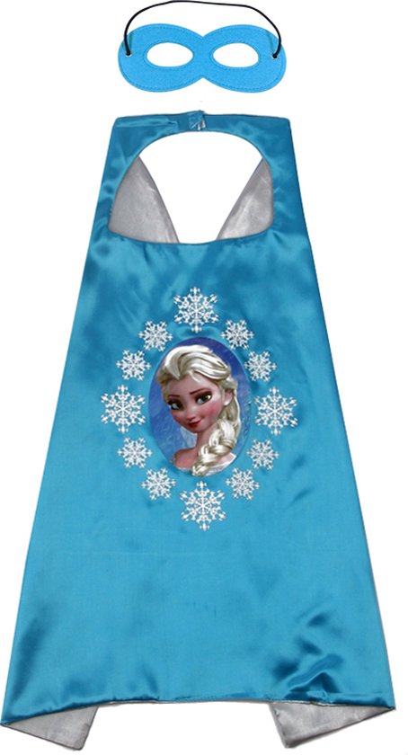 Ijsprinses Cape - Masker - Verkleedkleding kinderen - Elsa kostuum - Carnaval - Sneeuwprinses - Blauw - Prinsessenjurk
