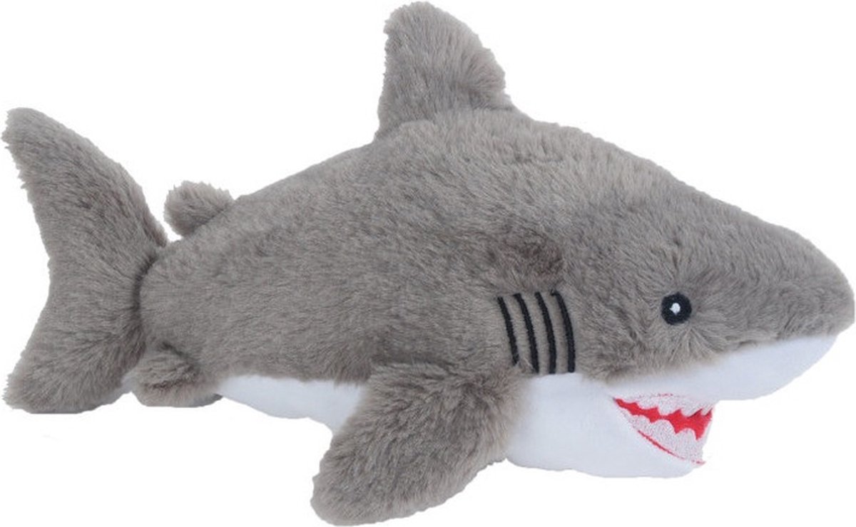 Sandy Knuffeldier Witte Haai - pluche - dieren knuffels - 33 cm - dieren/vissen knuffels