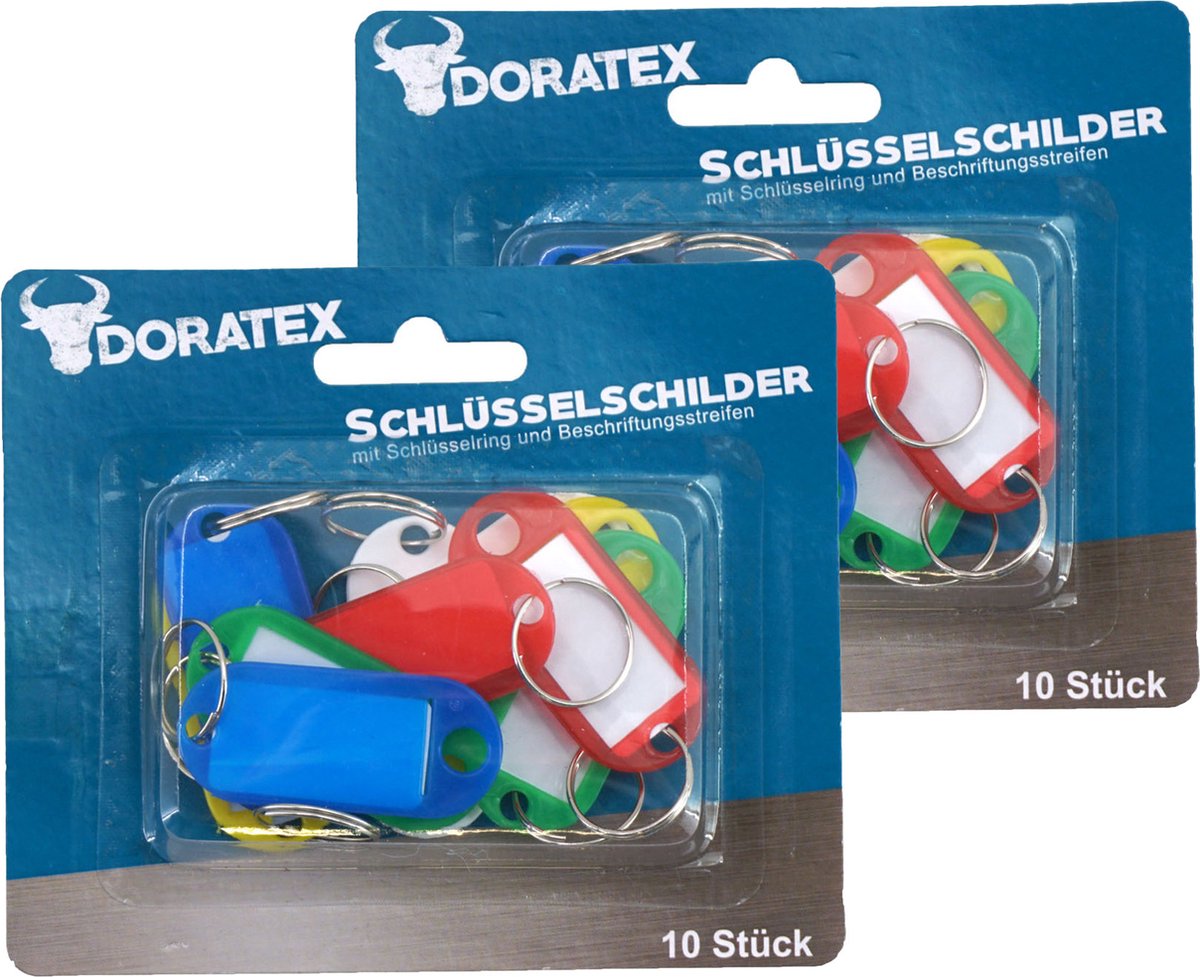 Doratex Sleutellabels/sleutelhangers met schrijfblad - 20x - gekleurd - kunststof/metaal