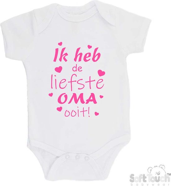 Barboteuse 100 % coton « J'ai la grand-mère la plus douce de tous les temps ! » Fête des Mères Filles Katoen Wit/rose Taille 68