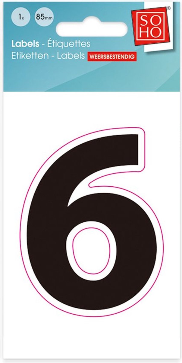 Plakcijfer - Nummer Sticker - 6 - Weerbestendig 8,5 cm hoog - Zwart