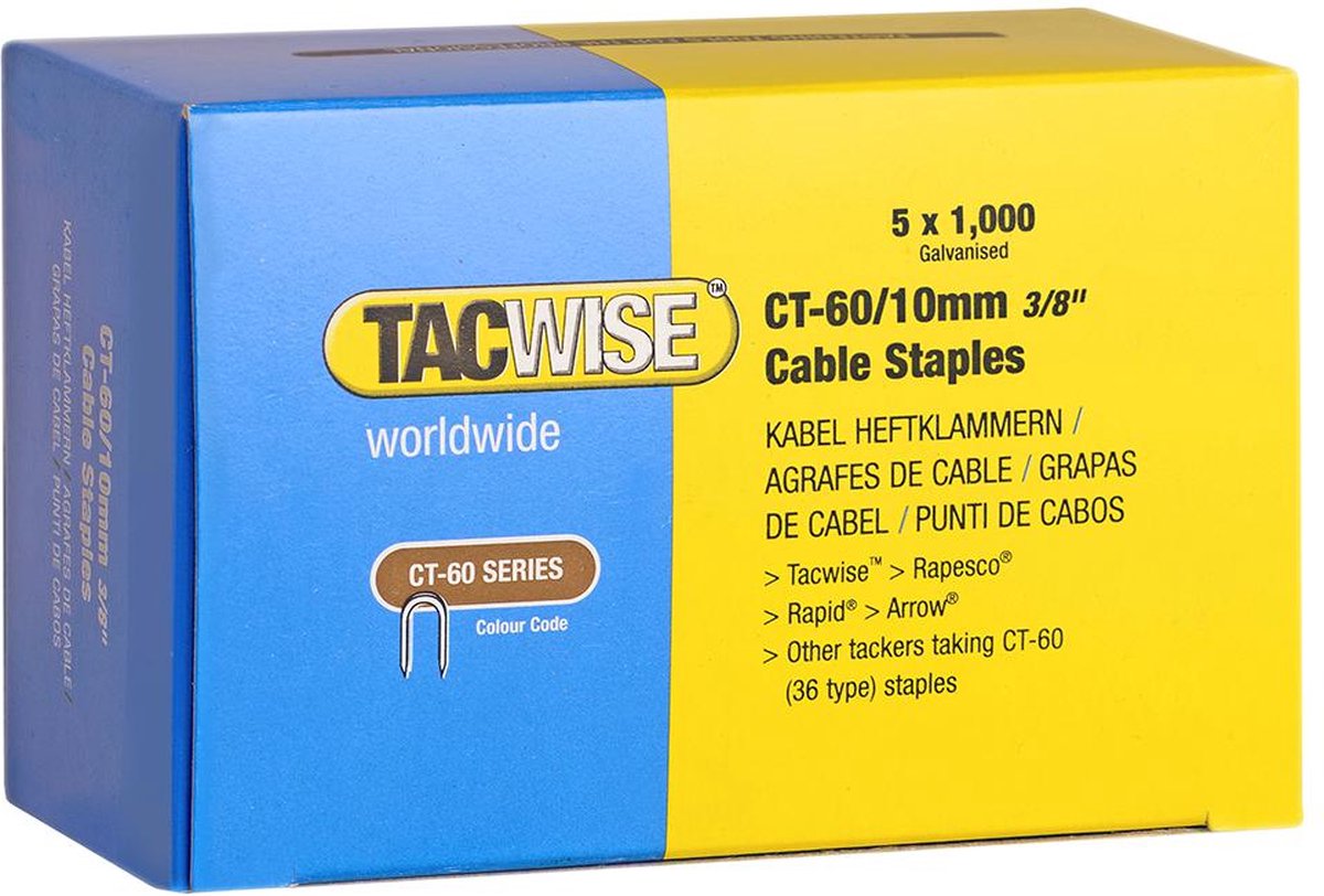 Tacwise kabelnieten voor tacker - Type CT60 - 10 mm - Gegalvaniseerd - 5000 stuks