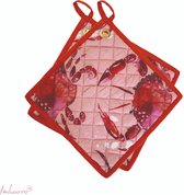 Imbarro - Pannenlappen - Set 2 stuks - 25x25 cm - Katoen - Crab