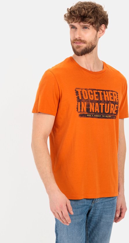 camel active Jersey T-shirt gemaakt van gecertificeerd biologisch katoen - Maat menswear-S - Oranje