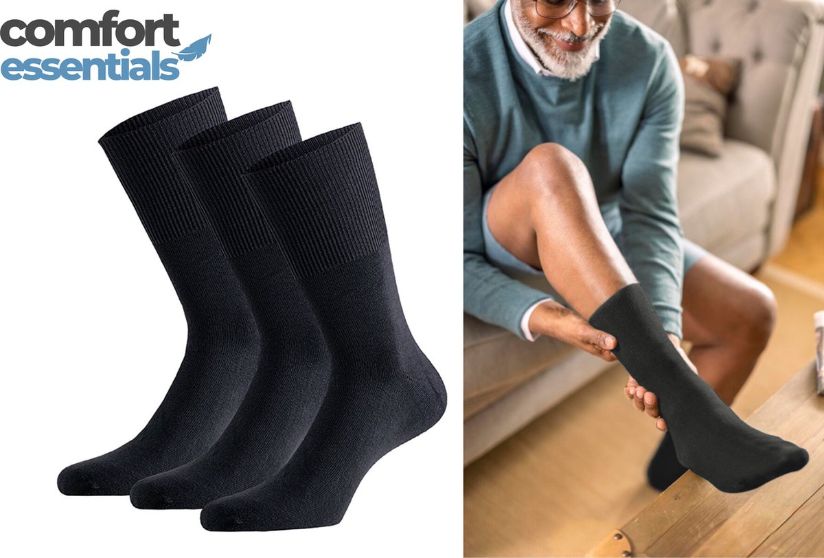 Comfort Essentials - Diabetes Sokken - 3 paar - Grijs - 43 46 - Niet Knellende Naadloze Sokken Heren - Unisex - Modal Sokken