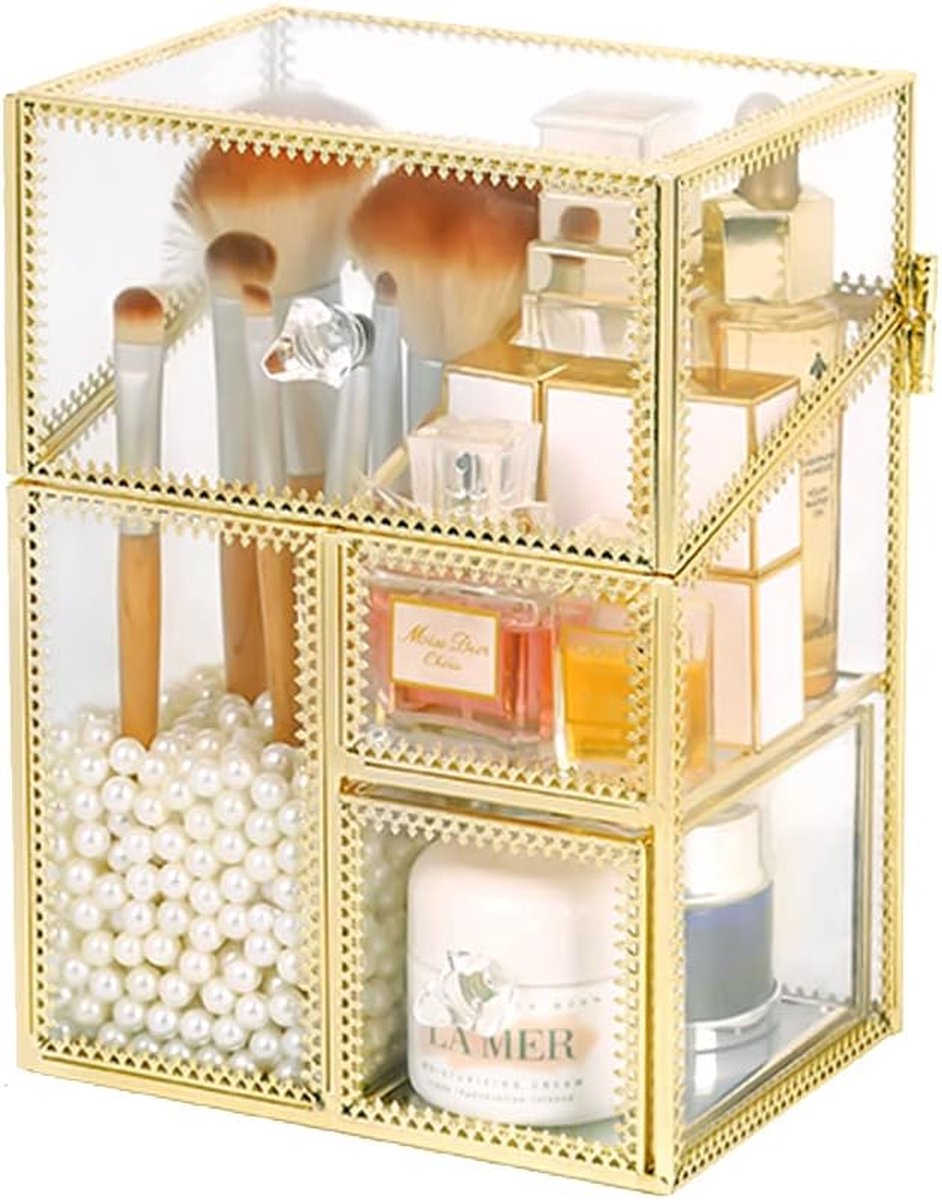 Multifunctionele make-upkwastenhouder vintage helder glas cosmetica-kwast make-uporganizer voor het opbergen van parfum nagellak lippenstiften gezichtscrème make-upkwasten