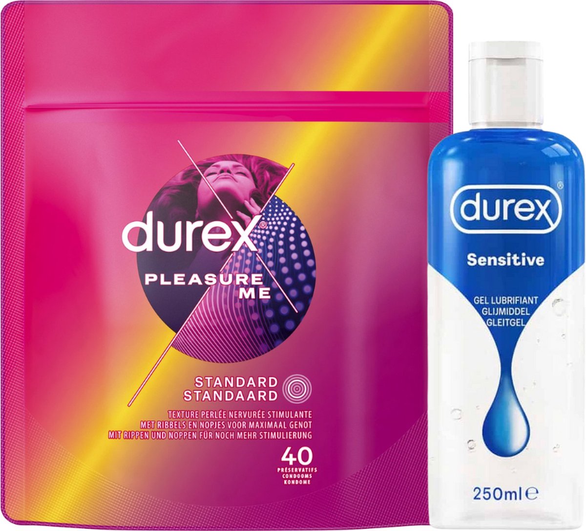 Goedkoopste Durex - Condooms Pleasure Me 40 stuks - Glijmiddel Sensitive 250 ml - Voordeelverpakking