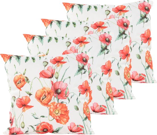 Anna's Collection Sierkussen voor binnen en buiten - 4x - bloemenprint - wit - 45 x 45 cm - tuinkussen
