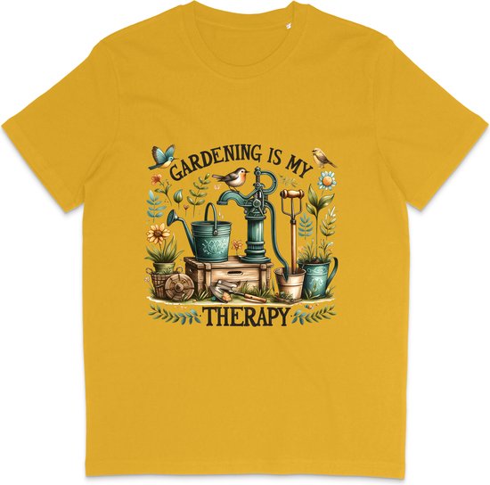 Leuk Dames T Shirt - Tuinieren Is Mijn Therapie - Geel - M