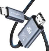 MMOBIEL USB-C naar HDMI Kabel 2m - 4K@30Hz - Gevlochten Kabel – Thunderbolt 3 naar HDMI Adapter Geschikt voor MacBook Pro / Air, iPhone 15, iPad Pro, iMac, Samsung Galaxy, Chromebook, enz. - Aluminium