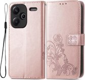 Geschikt voor Xiaomi Redmi Note 13 Pro Plus 5G - Kaartsleuven - Vakje voor Contant Geld - Book Case Hoesje - Roze