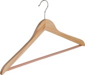 De Kledinghanger Gigant - 10 x Blousehanger / shirthanger lotushout naturel gelakt met anti-slip broeklat, 44 cm