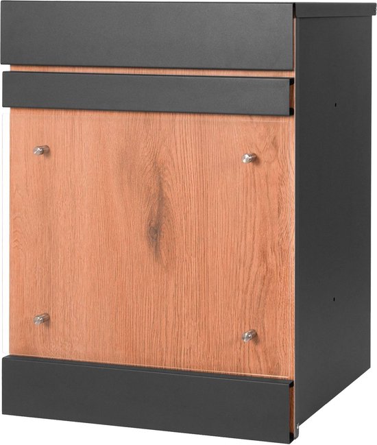 Modulo Plato Badkamermeubel Voor Waskom | 80 Cm Mat Zwart Lamel Front Lichtbruin Eiken Blad 3 Lades Staand 123462