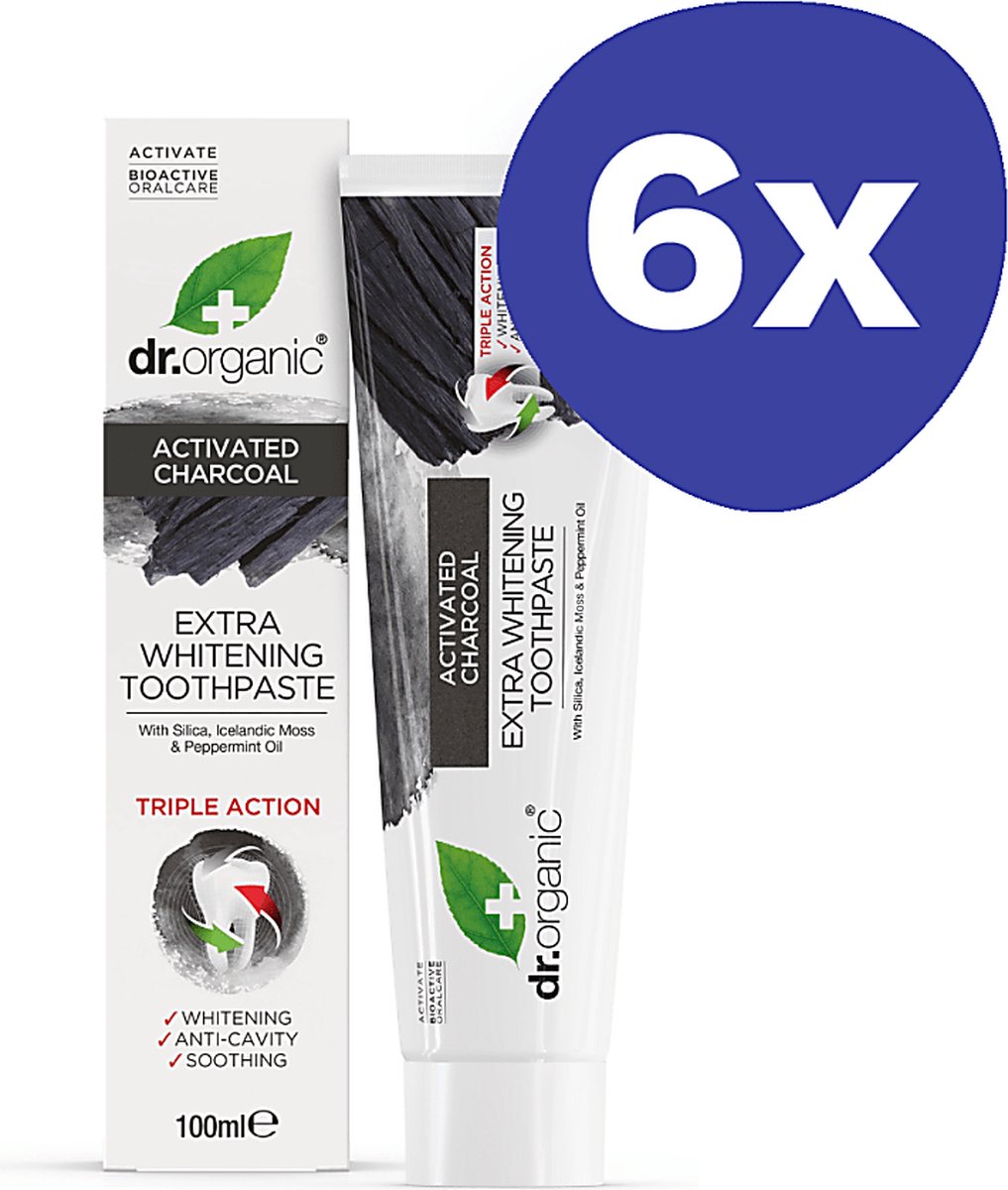 Goedkoopste Dr Organic Houtskool Extra Whitening Tandpasta (6x 100ml