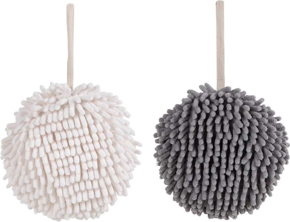 The Olive Tree Microfiber Chenille Handdoek Hangende Handdoek Zacht Koraal Fluwelen Handdoek Sneldrogende Absorberende Handdoek Voor Keuken Badkamer (Wit & Grijs)