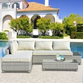 Polyrattan Garden meubels ingesteld voor 4 personen die tuin set met bijzettafeltje kussen grijs+beige