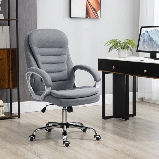 Bureaustoelstoel stoel stoel stoel zwenkstoel 360° ergonomische afvalfunctie Hoogte verstelbaar grijs linnen 64 x 75 x 111-121 cm