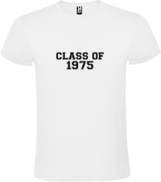 Wit T-Shirt met “Class of 1975 “ Afbeelding Zwart Size 4XL