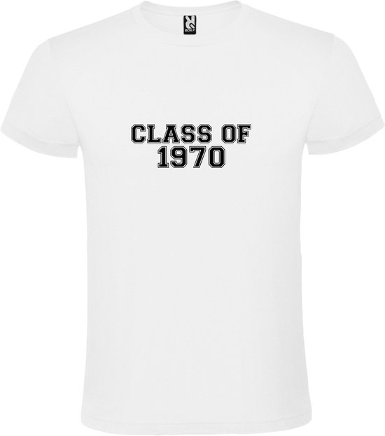 Wit T-Shirt met “Class of 1970 “ Afbeelding Zwart Size 5XL
