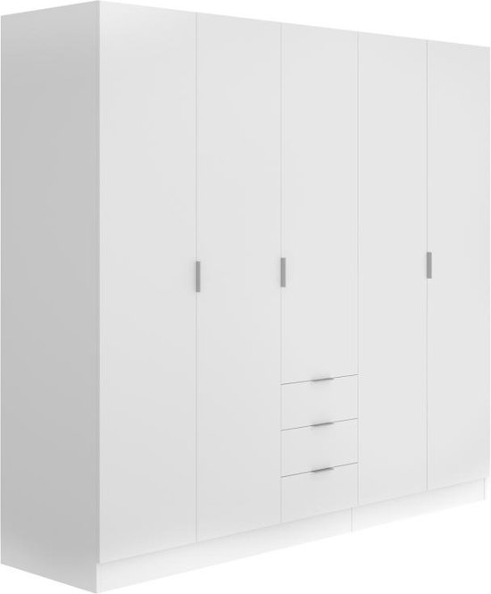 Kast met 5 deuren en 3 lades - L202 cm - Wit - LISTOWEL L 202 cm x H 184 cm x D 52 cm