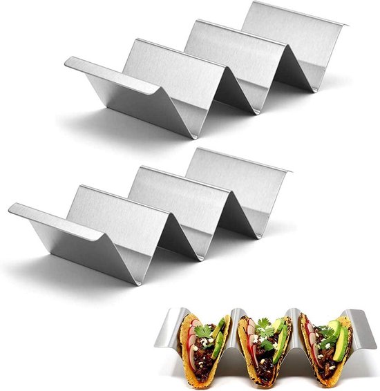 Taco Houder, 2 Stuks Taco Standaard Van 304 Roestvrij Staal Met Handgrepen Vaatwasmachinebestendig Tortillahouder Voor Tacos Sandwiches Worsthouders