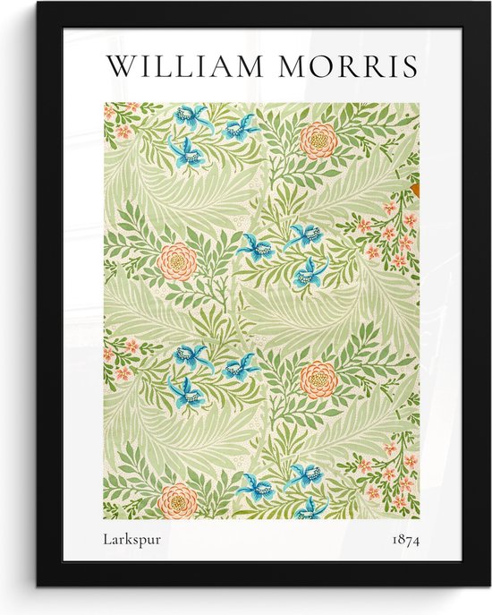 Poster in lijst - Fotolijst 30x40 cm - Posters - William Morris - Larkspur - Abstract - Natuur - Posterlijst zwart - Decoratie - Wanddecoratie woonkamer - Muurdecoratie slaapkamer