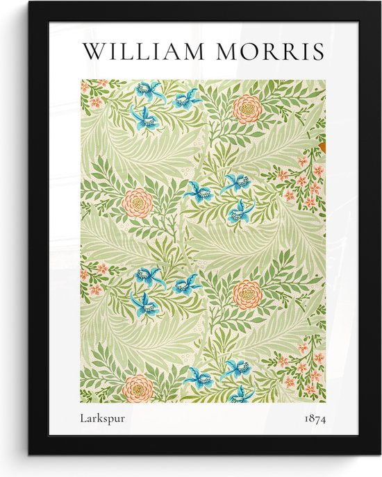 Fotolijst inclusief poster - Posterlijst 30x40 cm - Posters - William Morris - Larkspur - Abstract - Natuur - Foto in lijst decoratie - Wanddecoratie woonkamer - Muurdecoratie slaapkamer