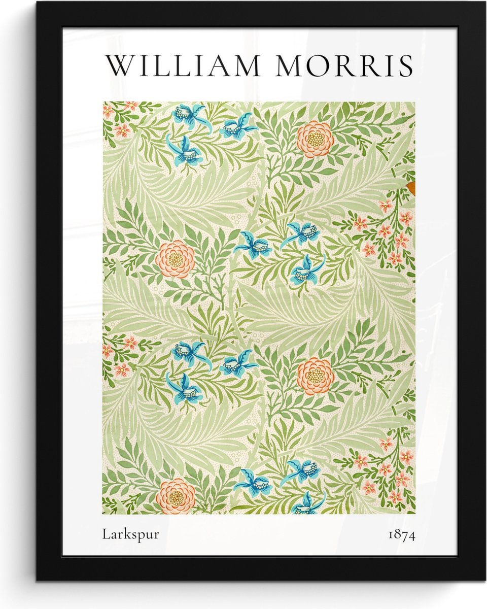 FrameYourWall Poster in lijst - Fotolijst 30x40 cm - Posters - William Morris - Larkspur - Abstract - Natuur - Posterlijst zwart - Decoratie - Wanddecoratie woonkamer - Muurdecoratie slaapkamer