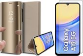 Hoesje geschikt voor Samsung Galaxy A15 - Screenprotector Glas - Spiegel Book Case Goud