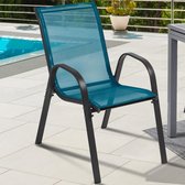Set de 6 chaises de jardin LYMA en métal et textile, empilables, bleu canard