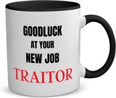 Akyol - goodluck at your new job fucking traitor koffiemok - theemok - zwart - Afscheid bedank cadeau - collega - werknemer - cadeau - kado - afscheid - nieuwe baan - 350 ML inhoud