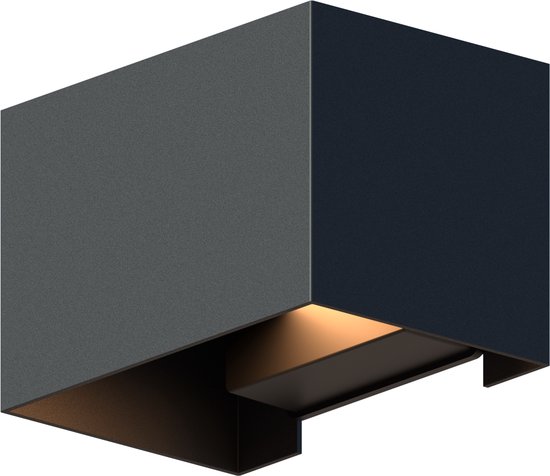 Calex LED Wandlamp Venice - Rechthoek - LED Up & Down - Verstelbare Stralingshoek - 7W - Tuinverlichting - Modern Design - Warm Wit Licht - Voor Binnen en Buiten - Zwart