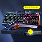 Metalen paneeltoetsenbord - Gamingtoetsenbord - Gamingmuis - QWERTZ-indeling - RGB LED-achtergrondverlichting - Bekabelde toetsenbordmuisset Zwart