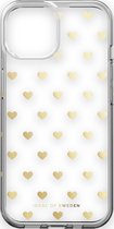 iDeal of Sweden Coque transparente iPhone 15 Coeurs dorés