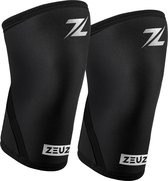 ZEUZ 2 Stuks Powerlifting Knie Brace voor CrossFit, Gewichtheffen & Fitness – Knee Sleeves - Knieband Braces Lang – 7 mm – Zwart & Zilver - Maat S