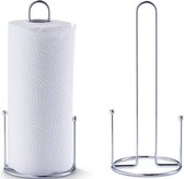 2x Zilveren metalen keukenrolhouder rond 13,5 x 30 cm - Zeller - Keukenbenodigdheden - Keukenaccessoires - Keukenpapier/keukenrol houders - Houders/standaards voor in de keuken